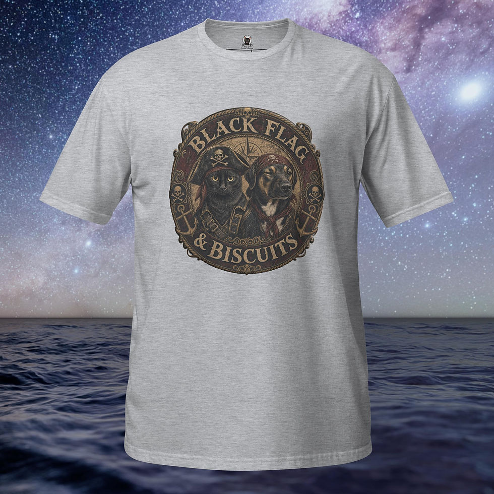 Thumbnail: Black Flag & Biscuits Vintage Pirate Cat & Dog Unisex T-Shirt