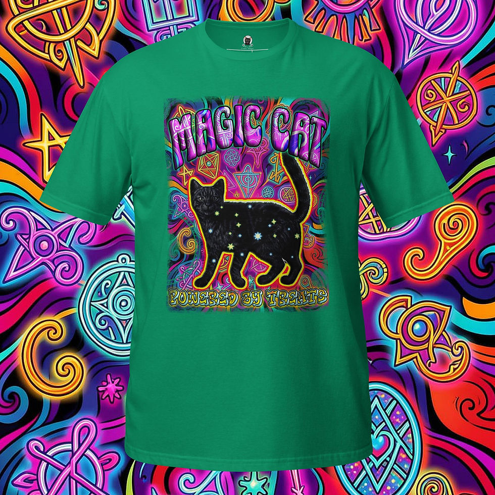 Thumbnail: Magic Cat: Powered by Treats — Unisex Graphic T-Shirt