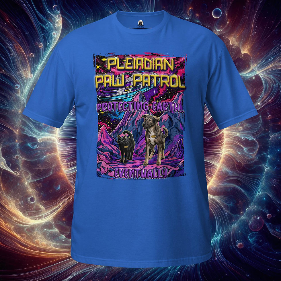 Thumbnail: Pleiadian Paw Patrol Funny Cat & Dog UFO SciFi Pet Retro Comic Alien Unisex Tee