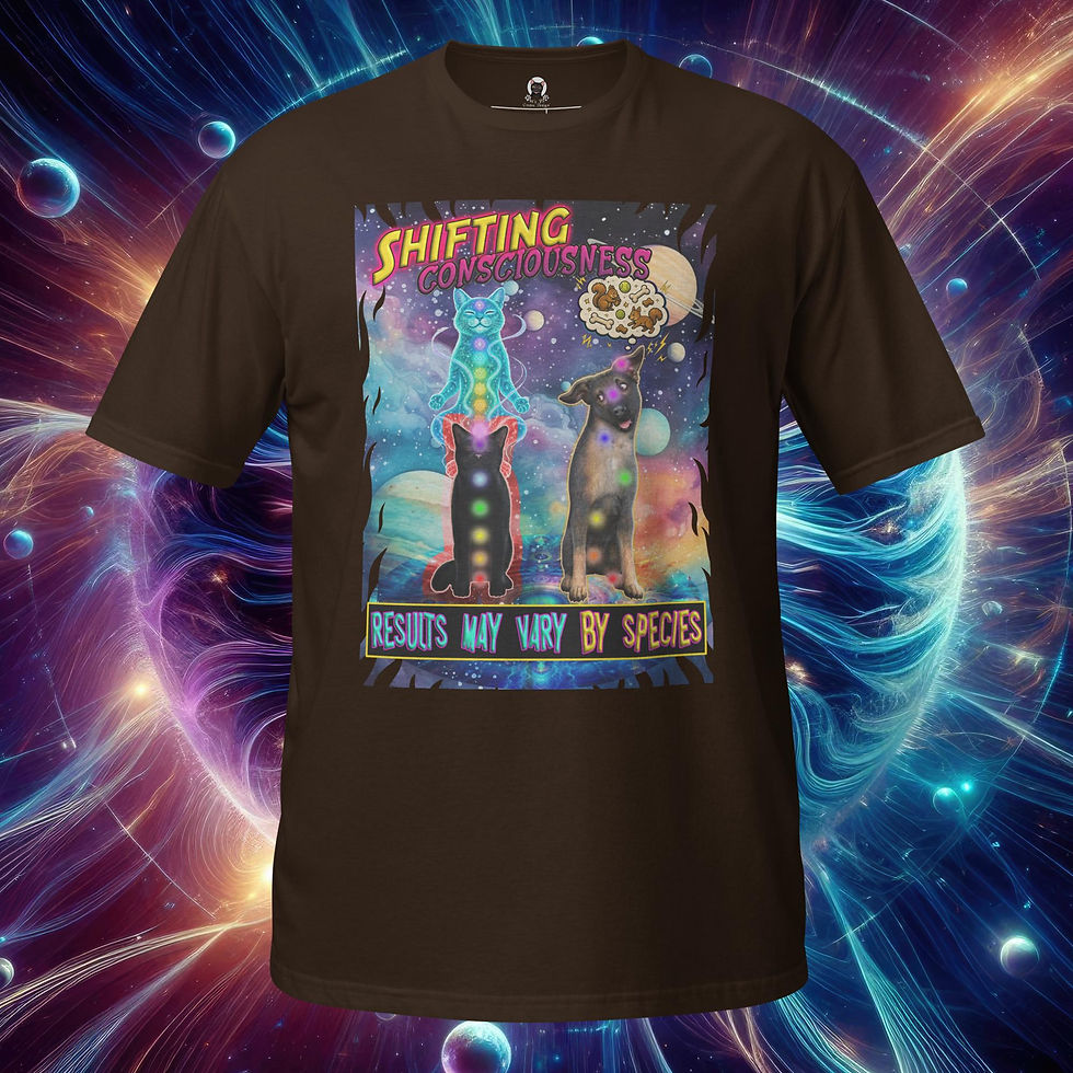 Thumbnail: Shifting Consciousness Funny Astral Projection Chakra Cat & Dog Space Unisex Tee