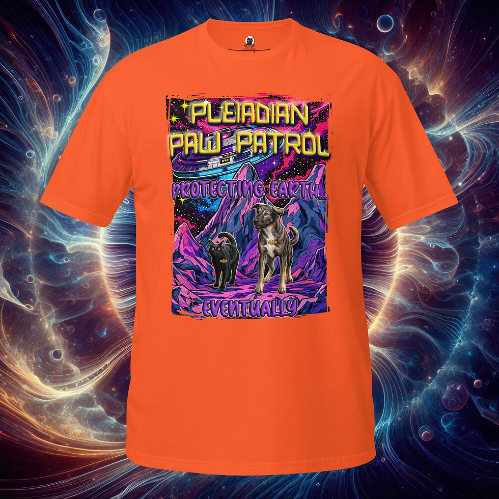 Thumbnail: Pleiadian Paw Patrol Funny Cat & Dog UFO SciFi Pet Retro Comic Alien Unisex Tee