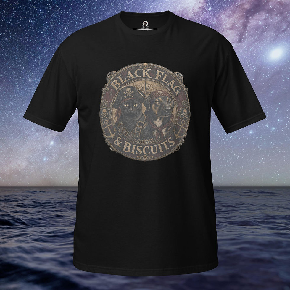 Black Flag & Biscuits Vintage Pirate Cat & Dog Unisex T-Shirt