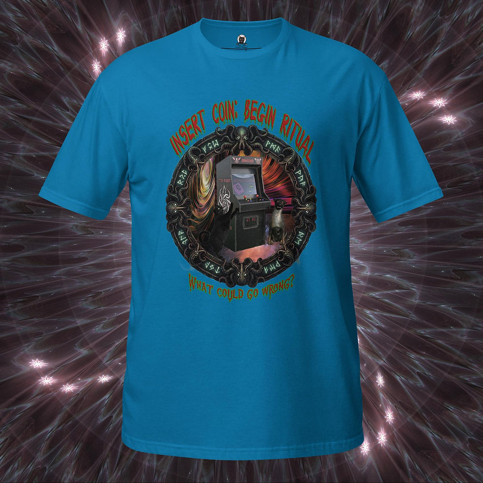 Thumbnail: "Abyssal Arcade" Funny Lovecraft Cat & Dog Unisex T-Shirt