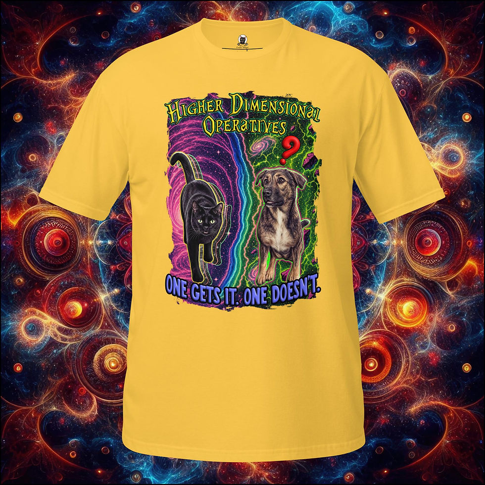 Thumbnail: Higher Dimensional Operatives Funny Cat & Dog Sarcastic Cosmic Portal Unisex Tee