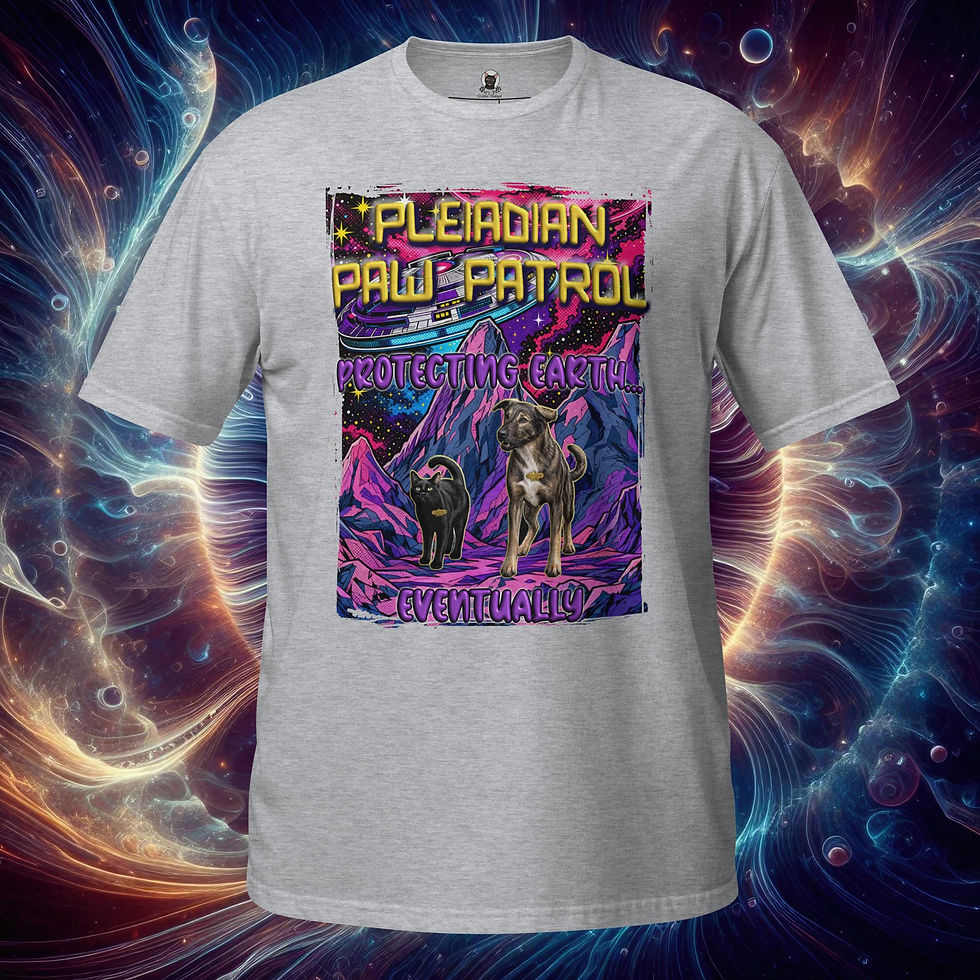Thumbnail: Pleiadian Paw Patrol Funny Cat & Dog UFO SciFi Pet Retro Comic Alien Unisex Tee