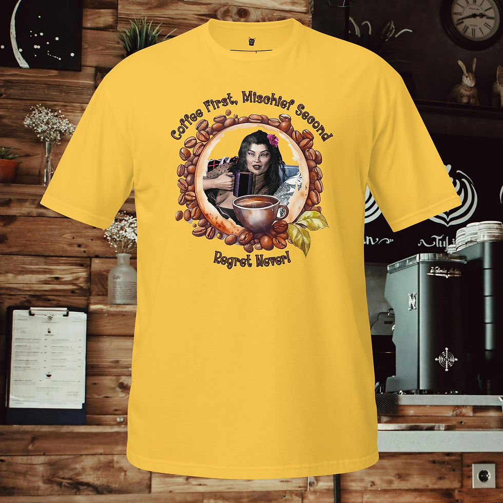 Thumbnail: Coffee First, Mischief Second, Regret Never! - Unisex T-Shirt
