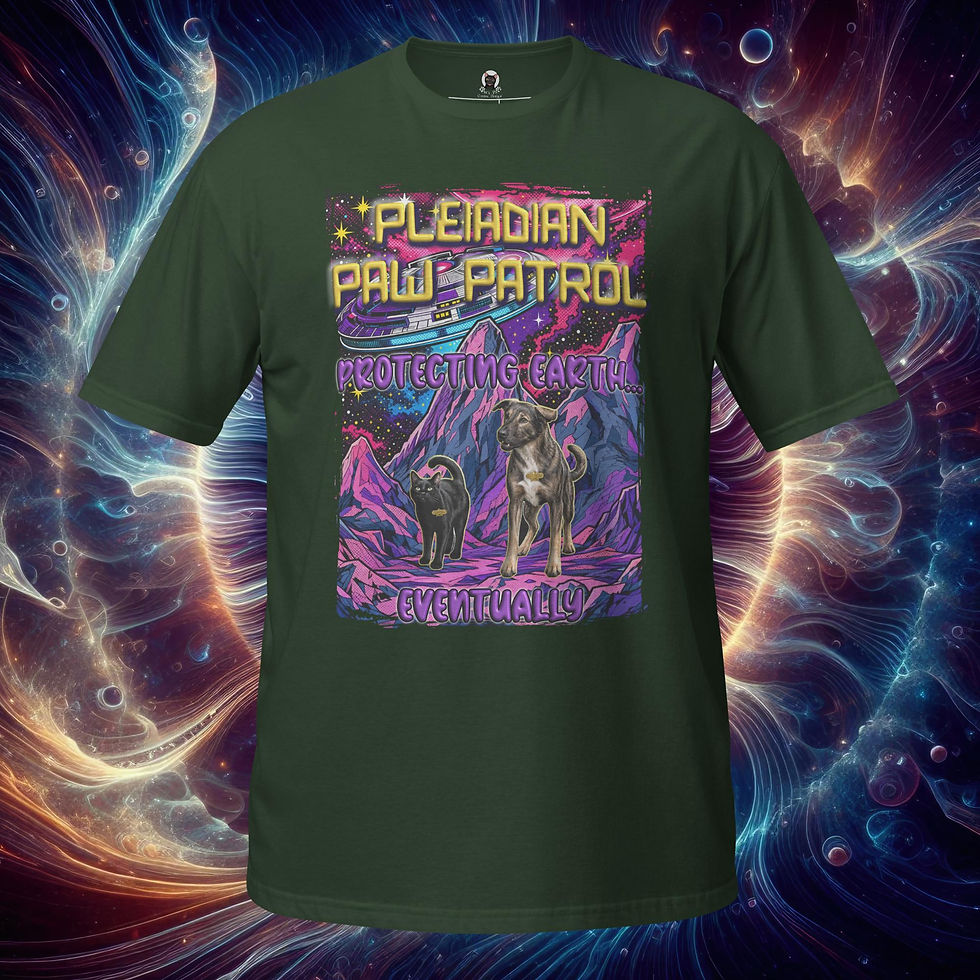 Thumbnail: Pleiadian Paw Patrol Funny Cat & Dog UFO SciFi Pet Retro Comic Alien Unisex Tee
