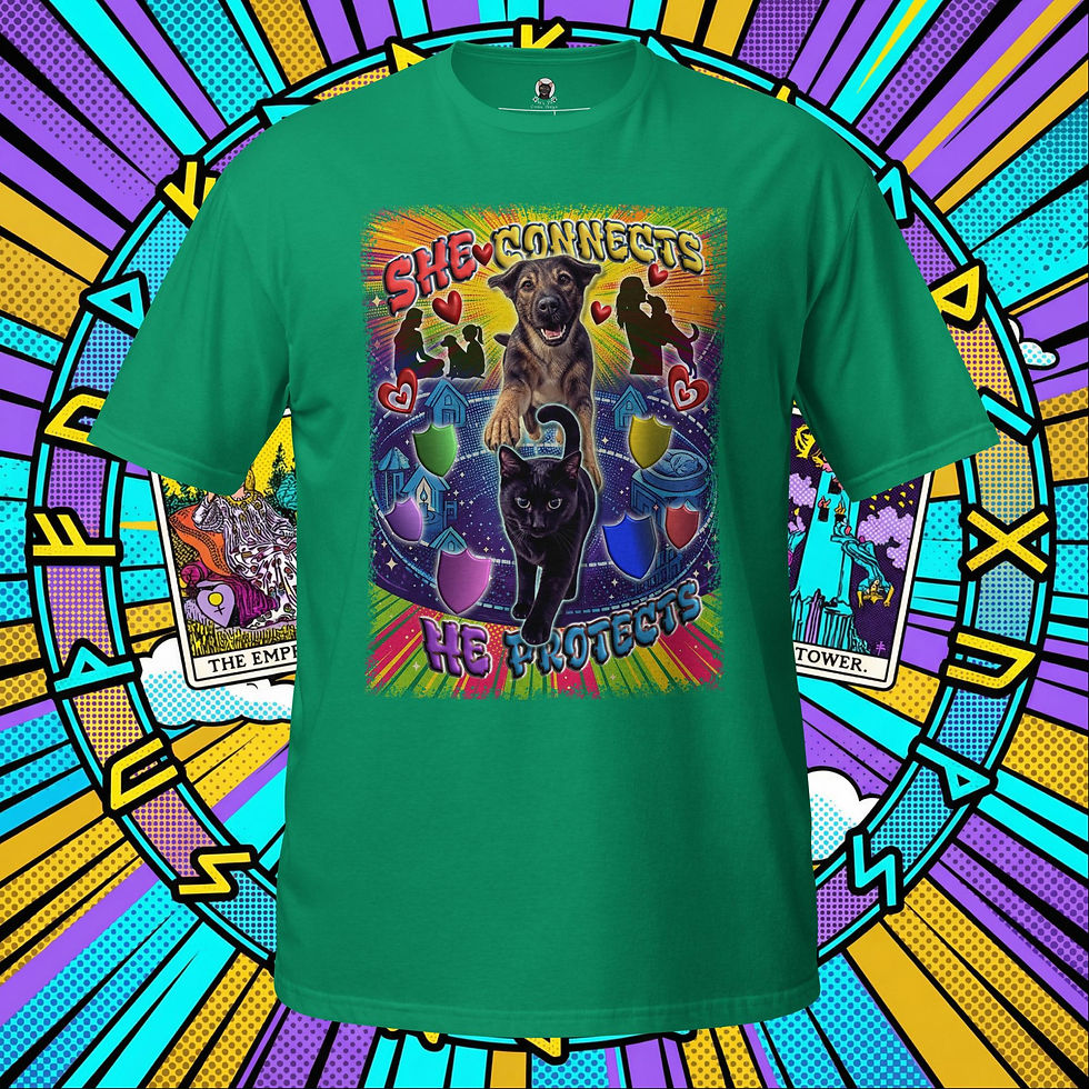 Thumbnail: She Connects He Protects Shirt | Funny Cat & Dog Duo Unisex T-Shirt