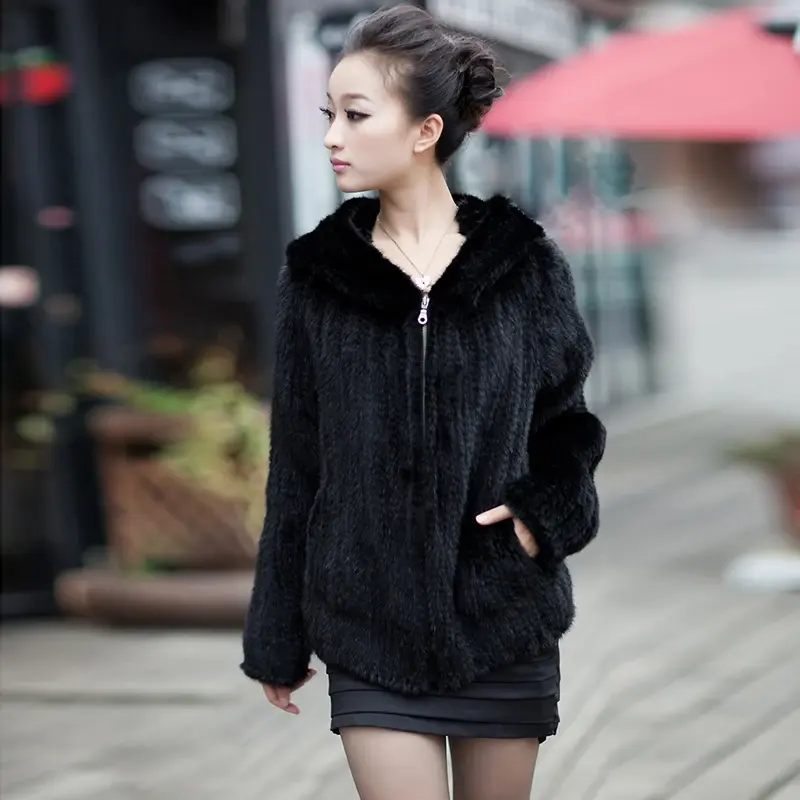 Thumbnail: New Mink Fur Coat Women's Long-Sleeve Top Fashion All-Match Mink Knit Jacket