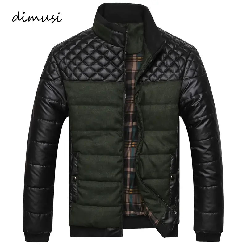 DIMUSI Winter Men Parkas Fashion Mens Cotton Thick Padded Jackets Male Casual PU