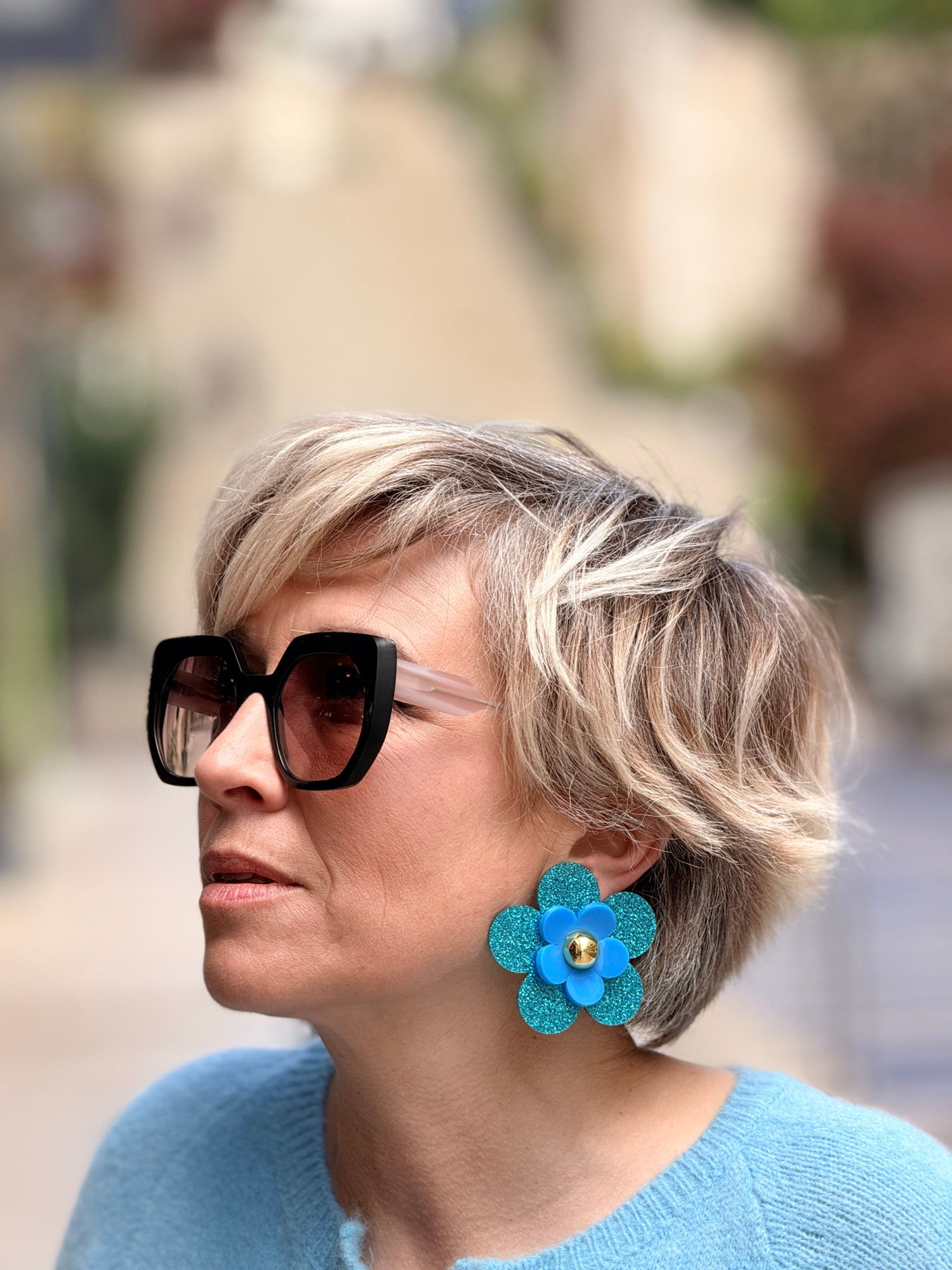 Capucine - turquoise paillettes & bleu cyan - Taille M