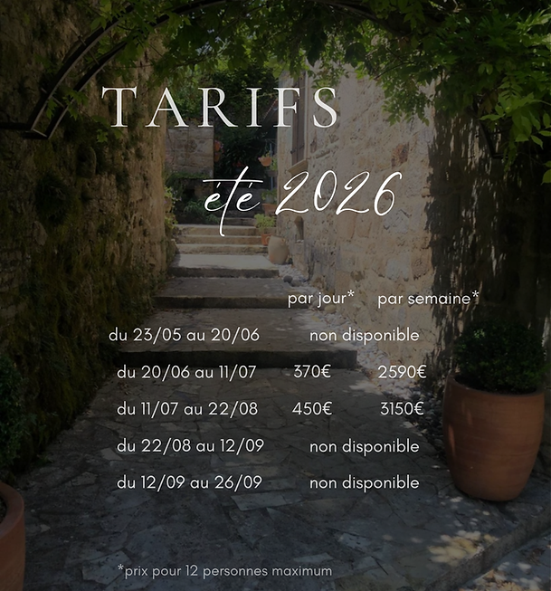 Tarifs 2026