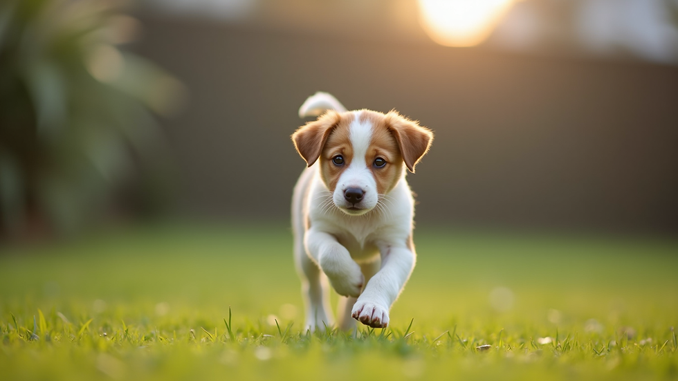 Eye-level view of a playful puppy learning commands in a training yard