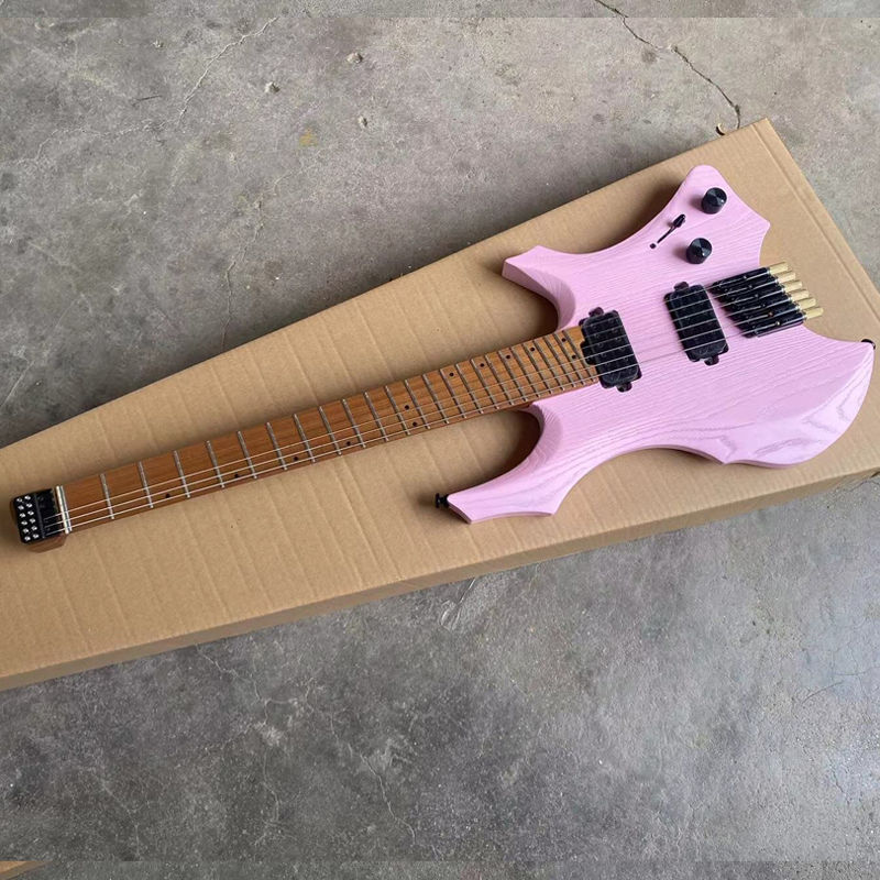 Thumbnail: Satin Pink New Headless Electric Guitar, Jumbo Stainless Steel Oblique