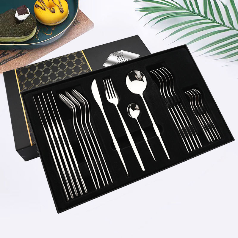 Thumbnail: 24pcs Mint Silver Dinnerware Cutlery Set Stainless Steel Knife Fork Coffee Spoon