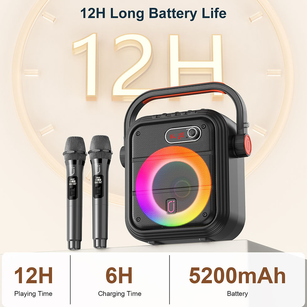 Thumbnail: Karaoke Machine with 2 Wireless Microphones, Portable Bluetooth Speaker with RGB
