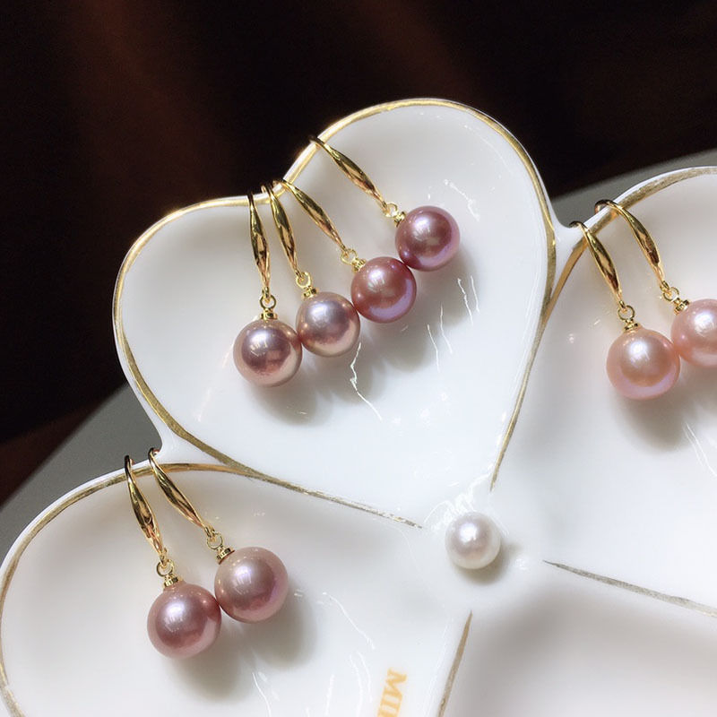 Thumbnail: Natural Edison Purple Pearl Ear Hook Round  Ear Hook Earrings