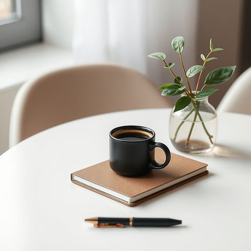 Imagem em close de uma mesa de escritório com algum objeto típico de escritório sobre ela.