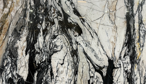 Panda Exotic | Quartzite photo slab | A natural quartzite with white, black, grey, and bronze mixed