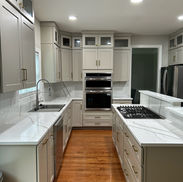 Quartz kitchen countertops installed in Cary, NC | Calacatta Classic | Kitchen countertops with Full height Backsplash quartz