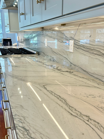 Quartzite kitchen countertops installed in Apex, NC | Statuario Quartzite