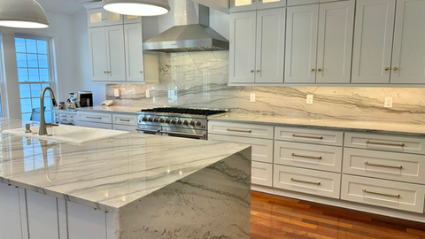 Custom quartzite countertops installed in Raleigh kitchen remodel