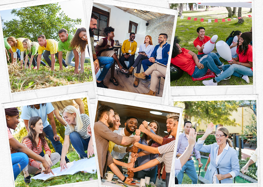 Collage de photos montrant des activités de team building et de cohésion d’équipe