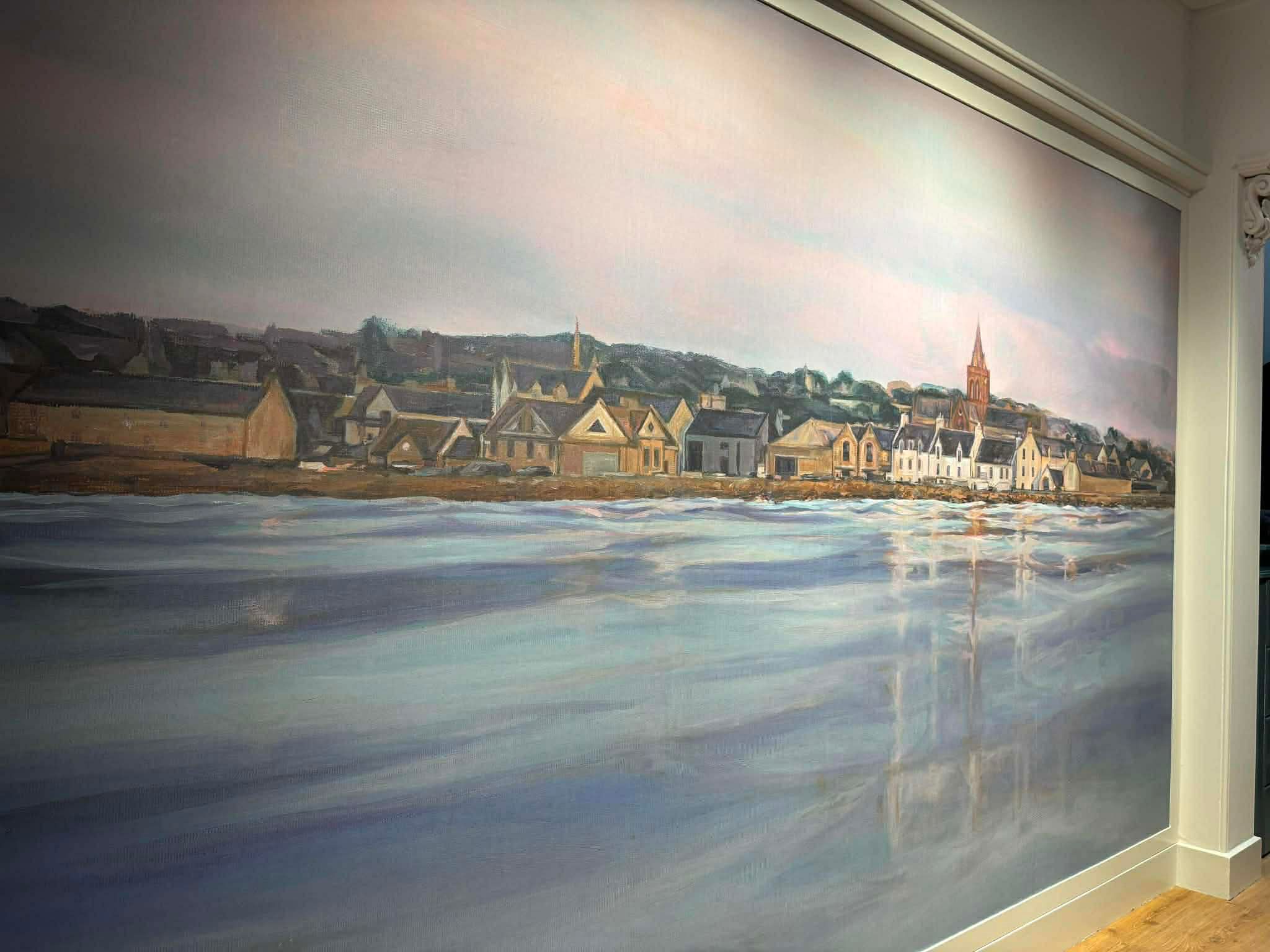 A closer view of the waterfront, reflected light and painted texture in the installed mural