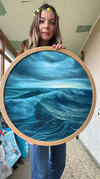 Thumbnail: Stormy Seas - Giclée Framed Print. 60cm in diameter