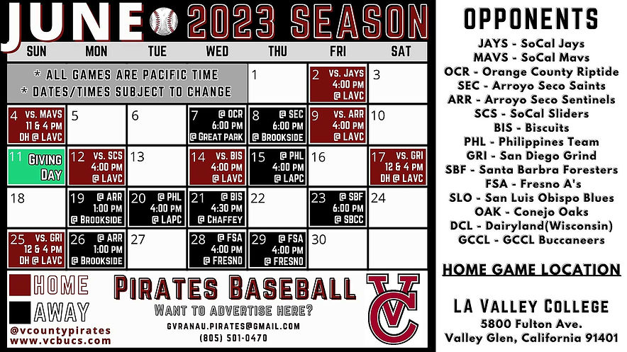 2023 Pirates Schedule | VC Pirates Baseball