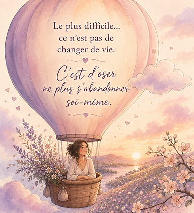 Illustration poétique sur le retour à soi et la transition de vie, univers doux et émotionnel du coaching d’Émilie Foubert à Nantes.