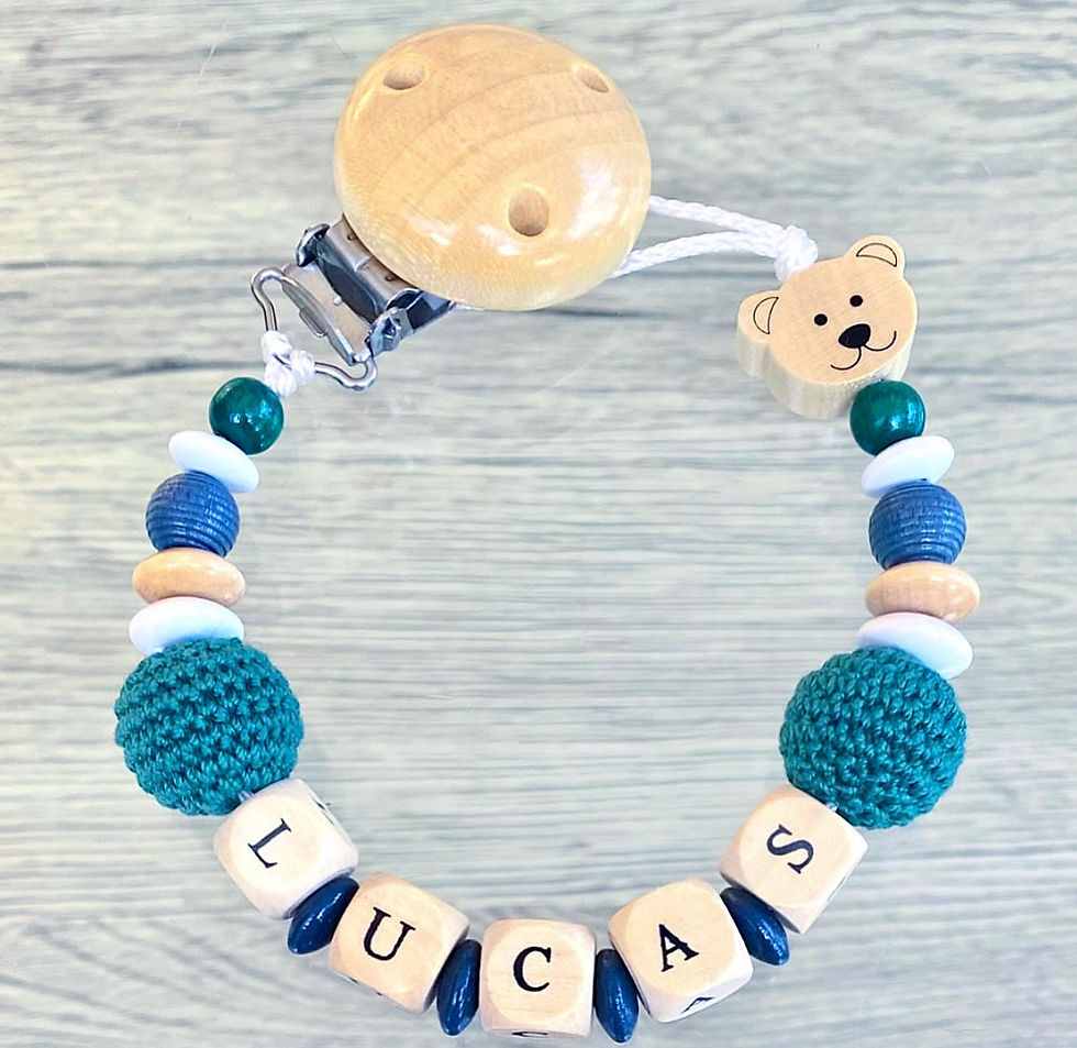 Attache tétine personnalisée / doudou personnalisé perles en Crochet vert sapin