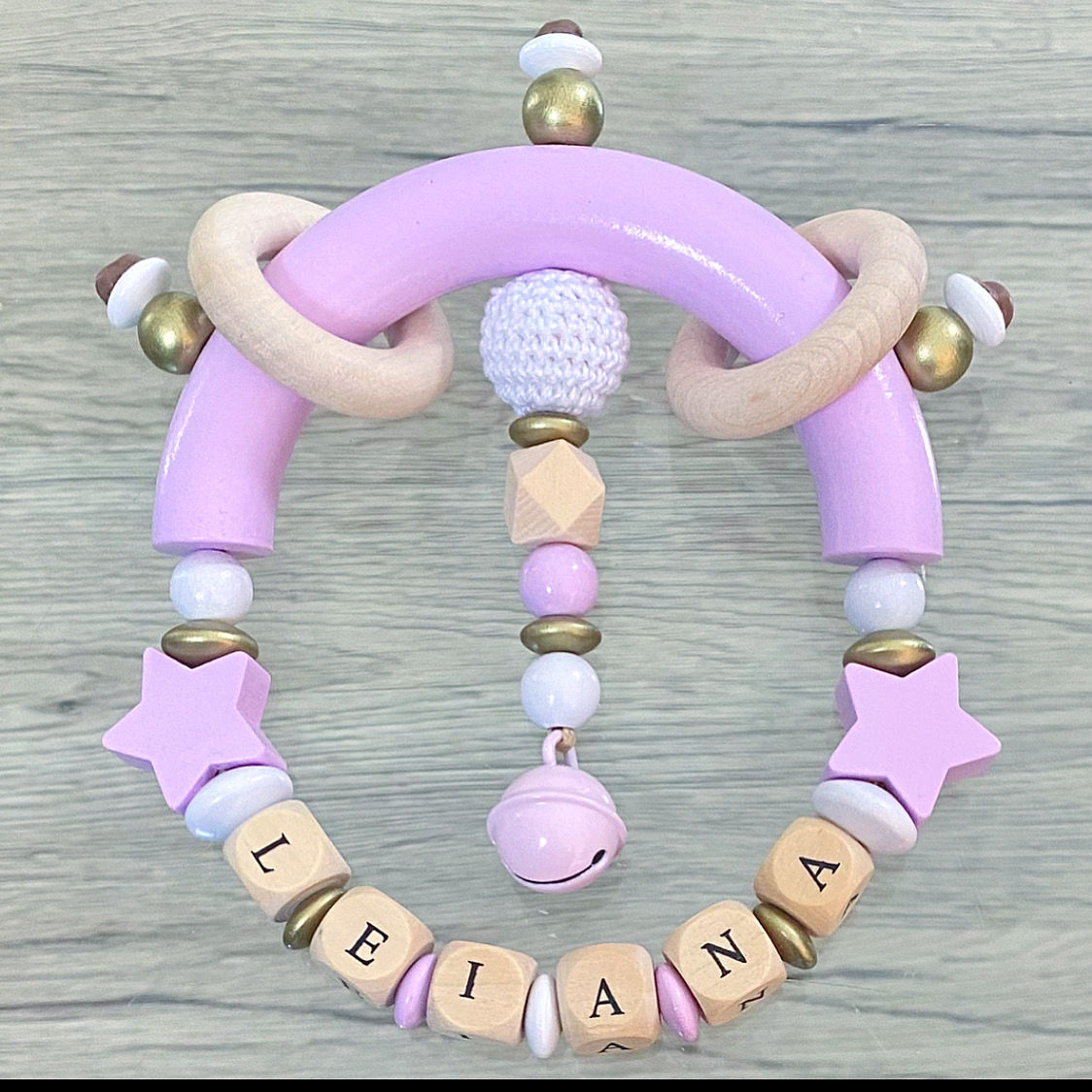 Hochet d'Eveil Personnalisé rose blanc doré