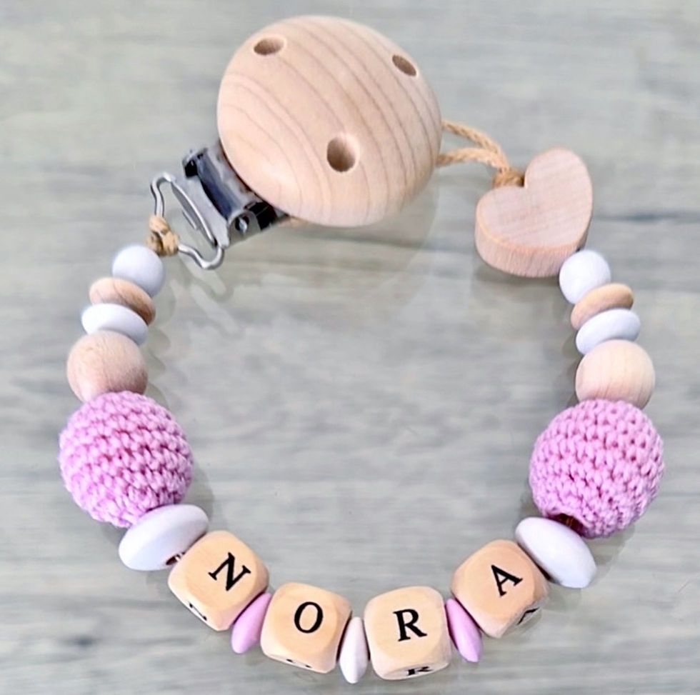 Attache tétine / doudou bois blanc et rose pastel soraya, cœur