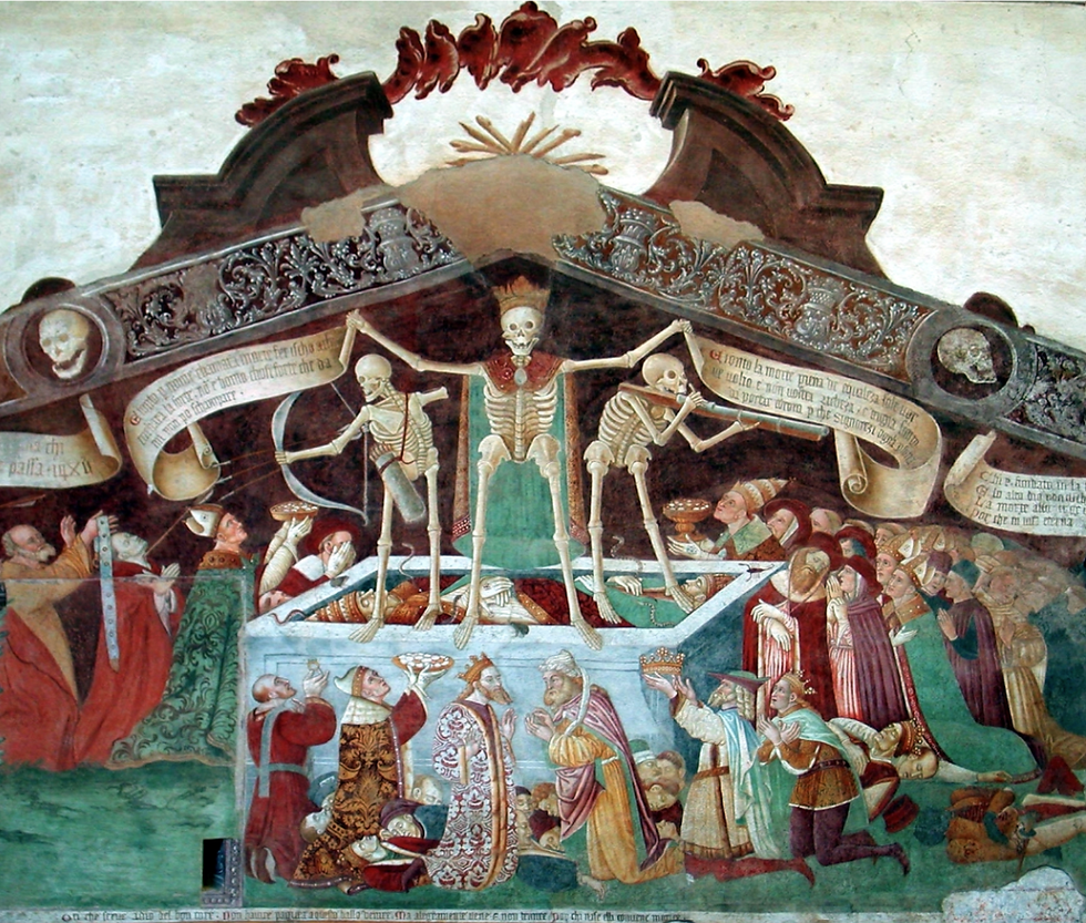 Disciplini Oratory by Giacomo Borlone (1485) (Image from https://commons.wikimedia.org/wiki/File:Triumph_death_clusone.jpg)