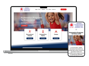 Desktop and mobile examples of the Virginia International Gymnastics School Website