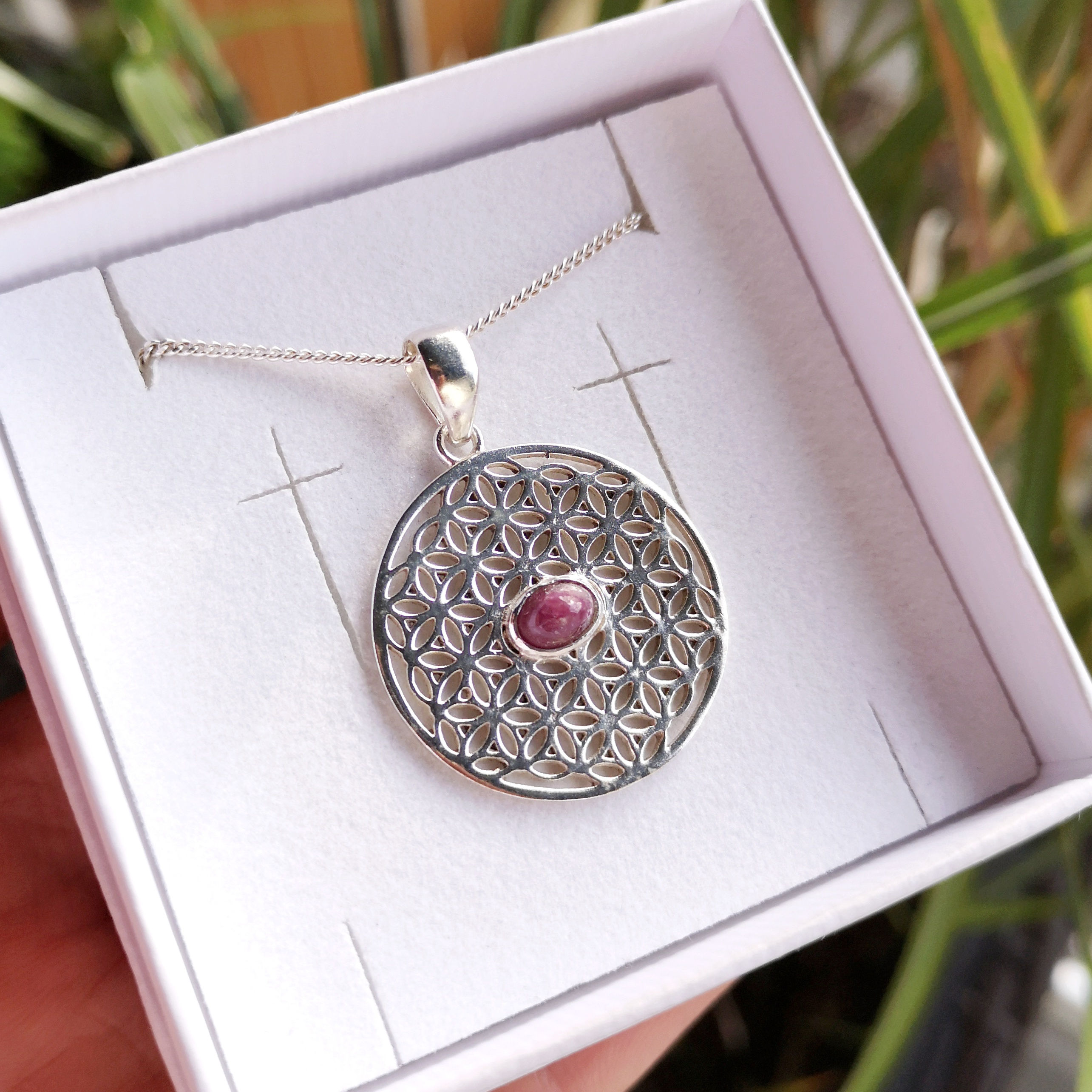 Lebensblume - Rubin - Edelstein Anhänger - 925 Silber - Unikat