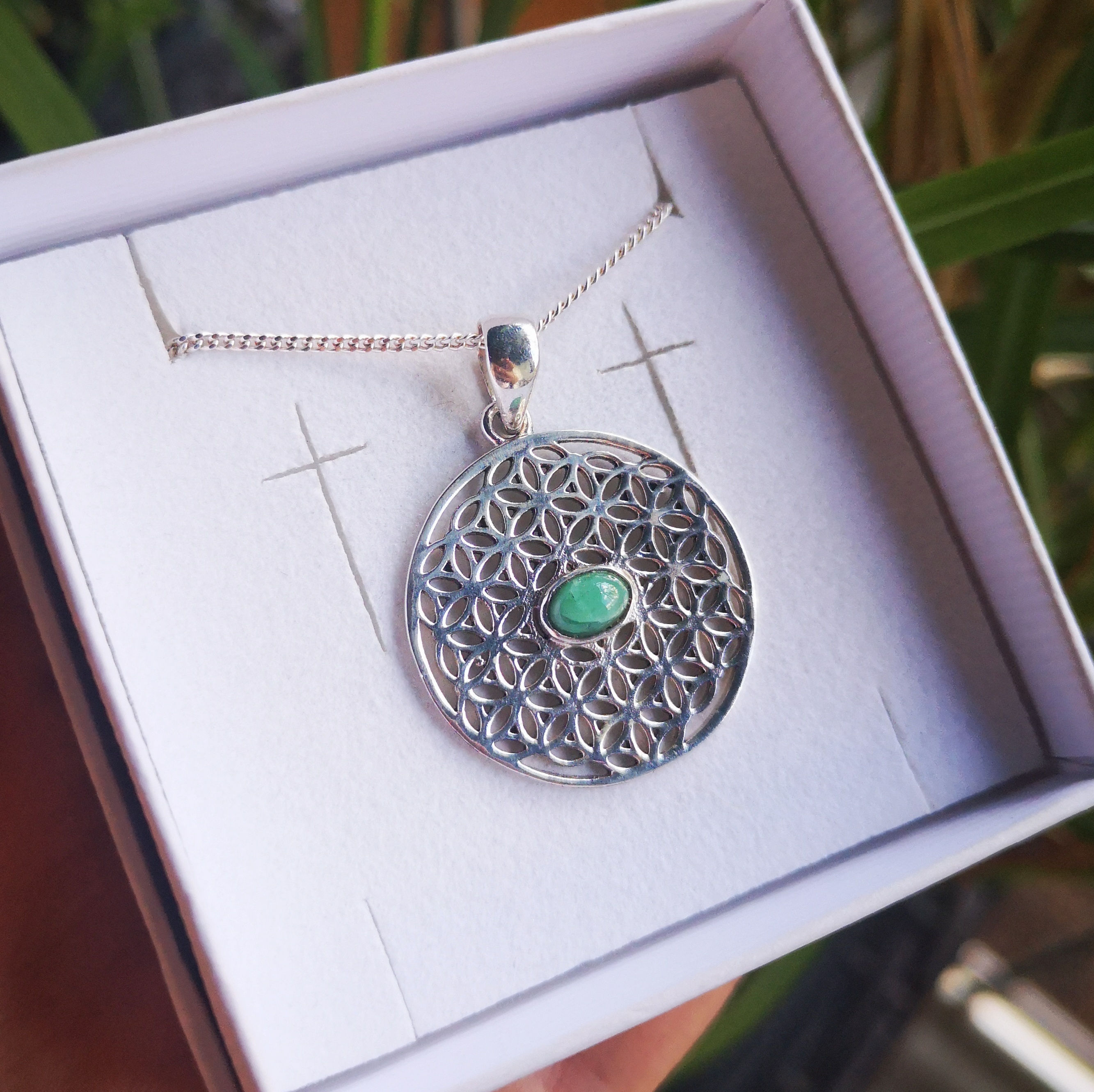 Lebensblume - Smaragd - Edelstein Anhänger - 925 Silber - Unikat