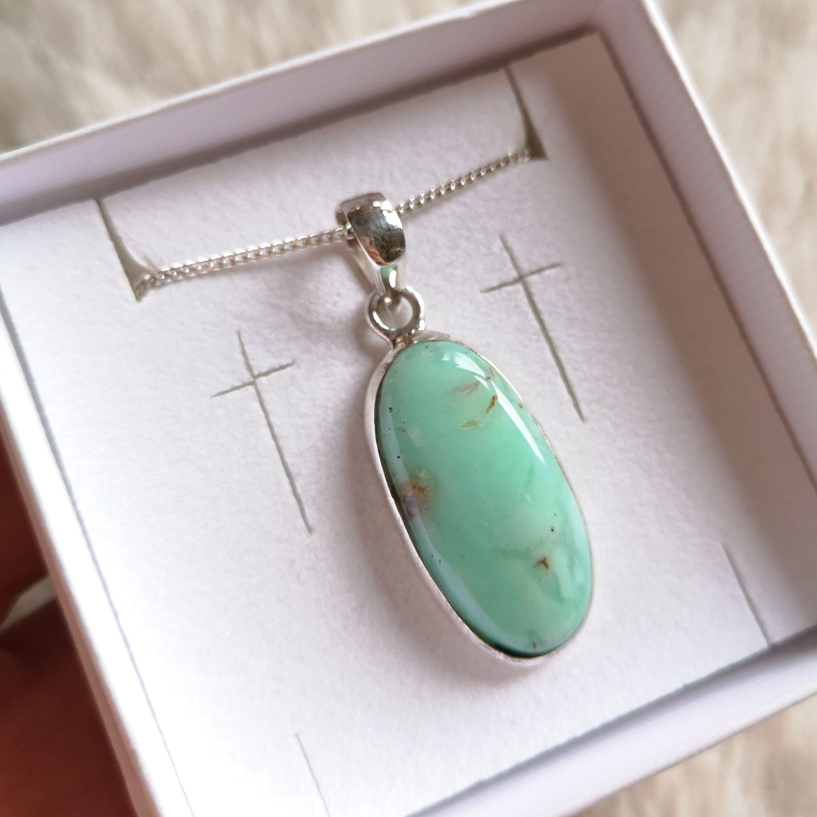 Chrysopras Edelstein Anhänger - 925 Silber - Unikat