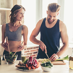 sportifs en cuisine- alimentation saine et équilibrée