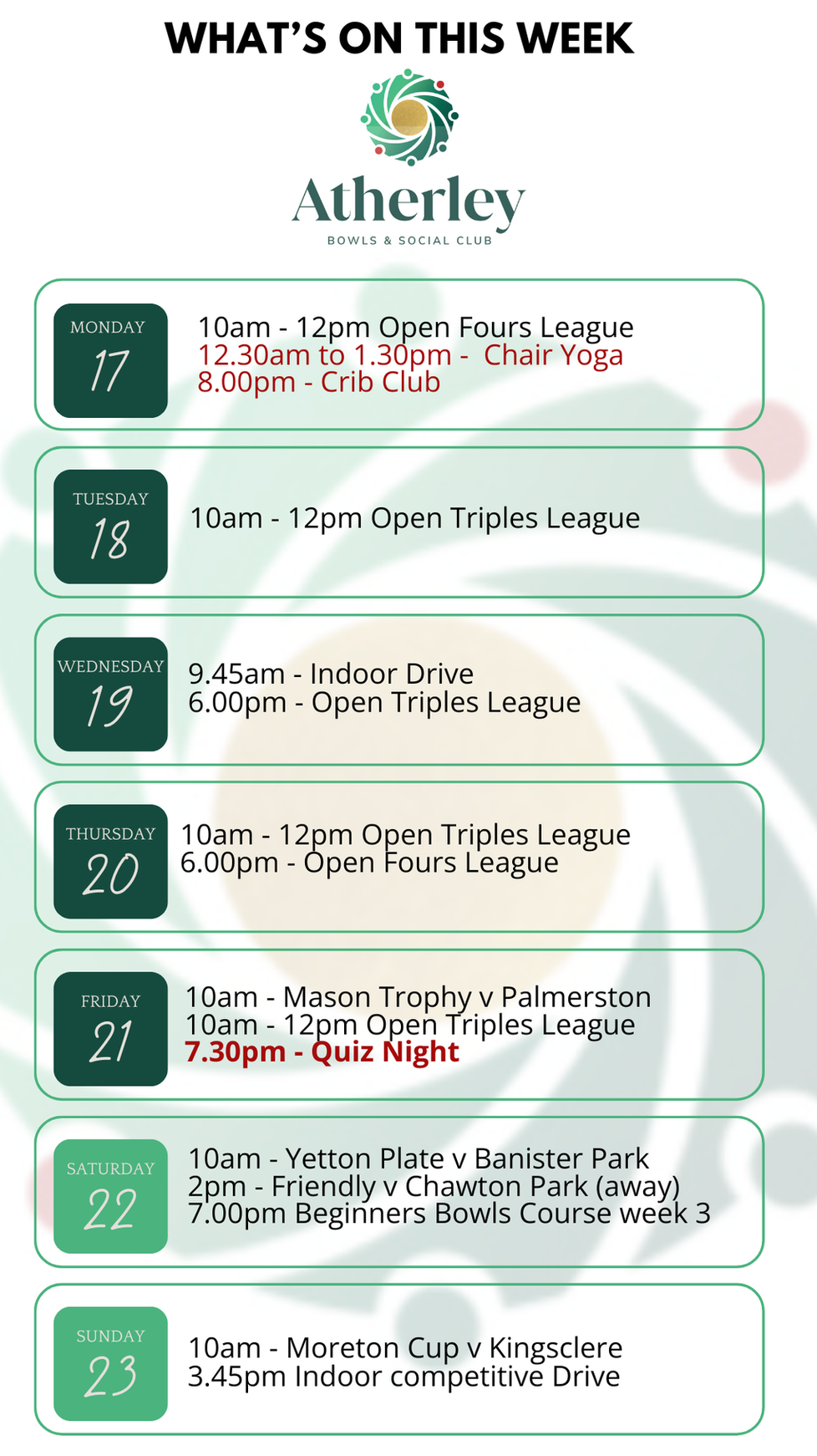 w/c Monday 16th November