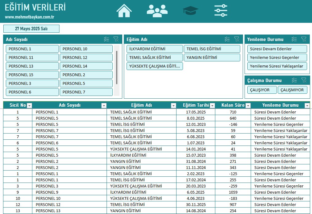 Excel Eğitim Takibi - Eğitim Girişi