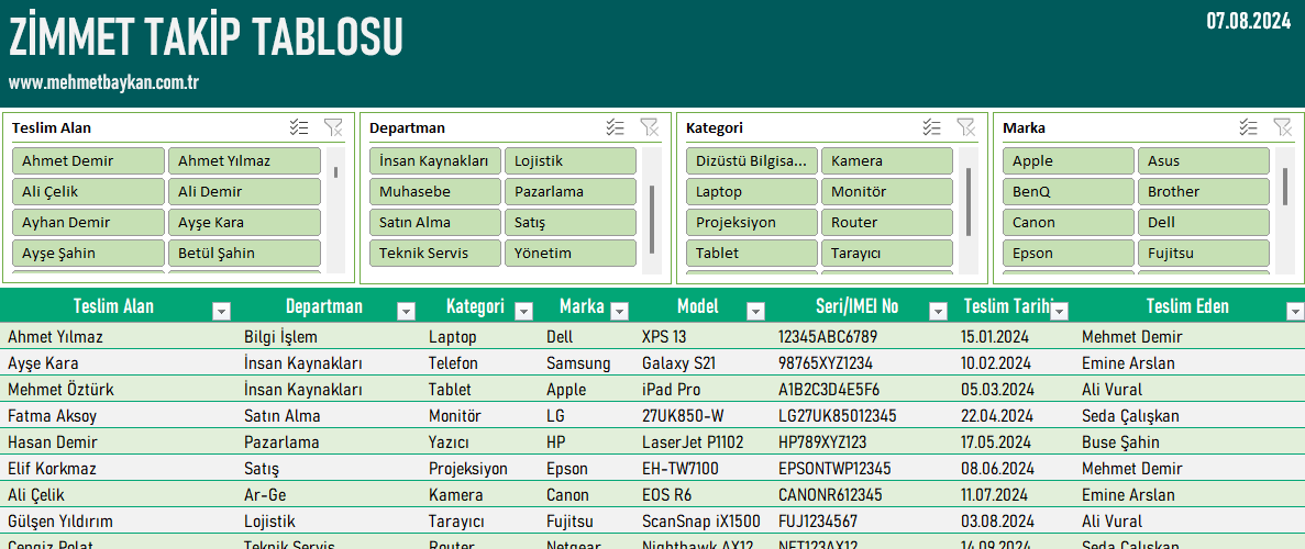 Excel Zimmet Takip Programı
