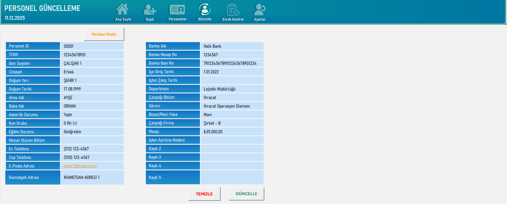 Excel Personel Kayıt Programı