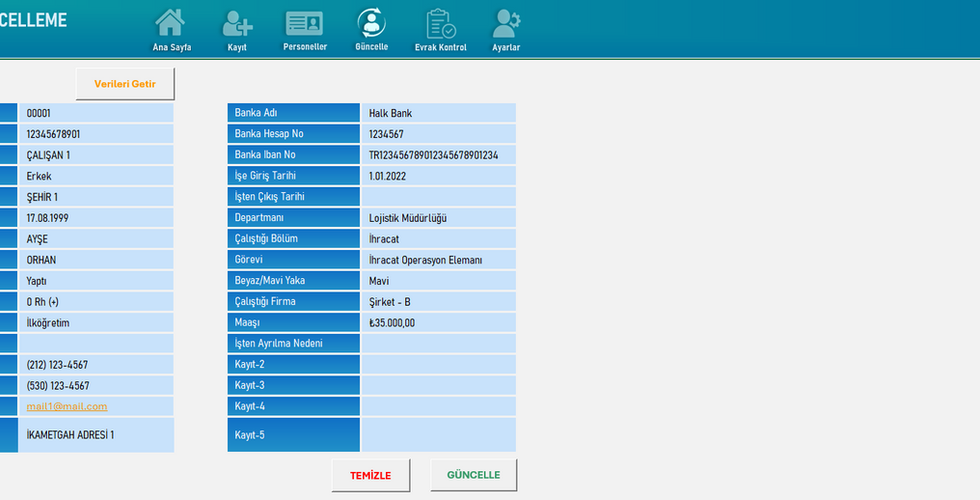 Excel Personel Kayıt Programı