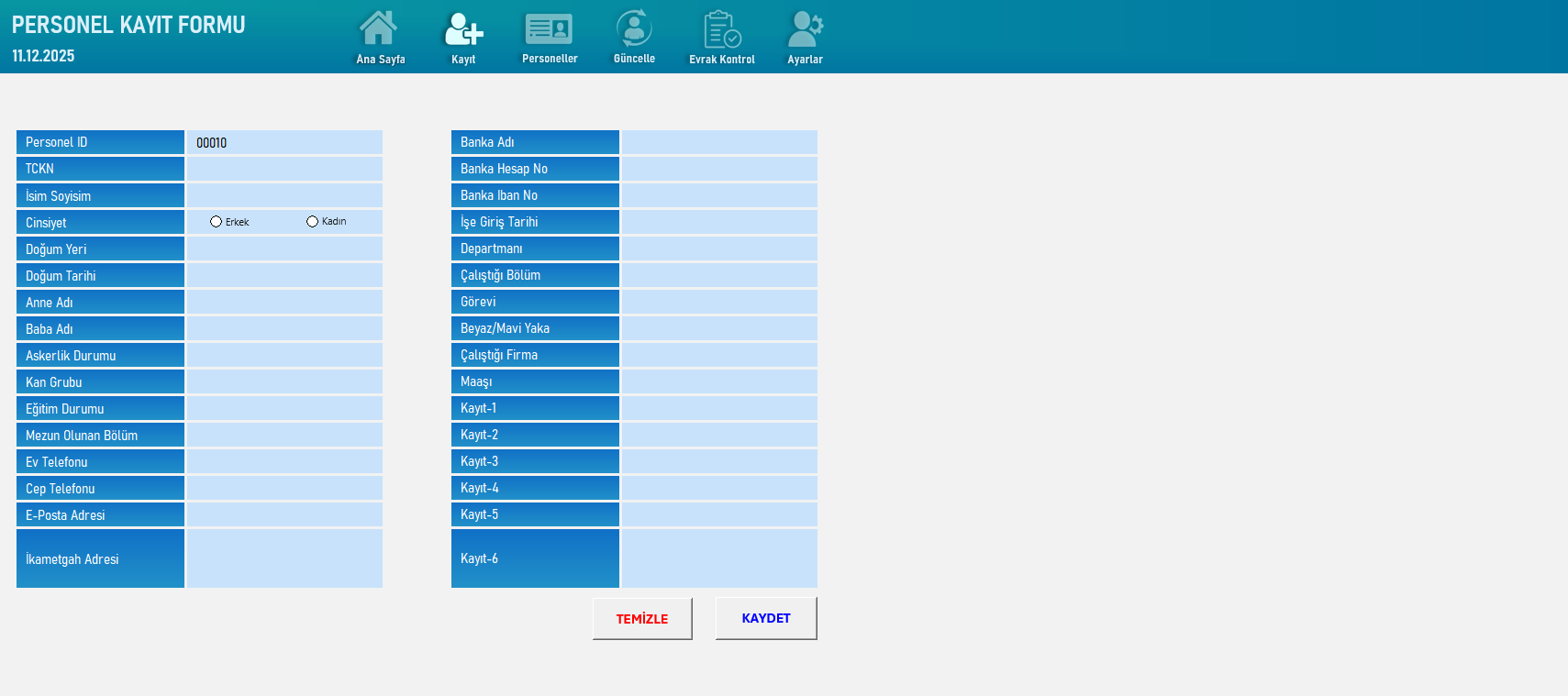 Excel Personel Kayıt Programı