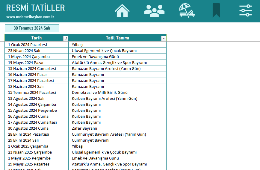 Excel Yıllık İzin