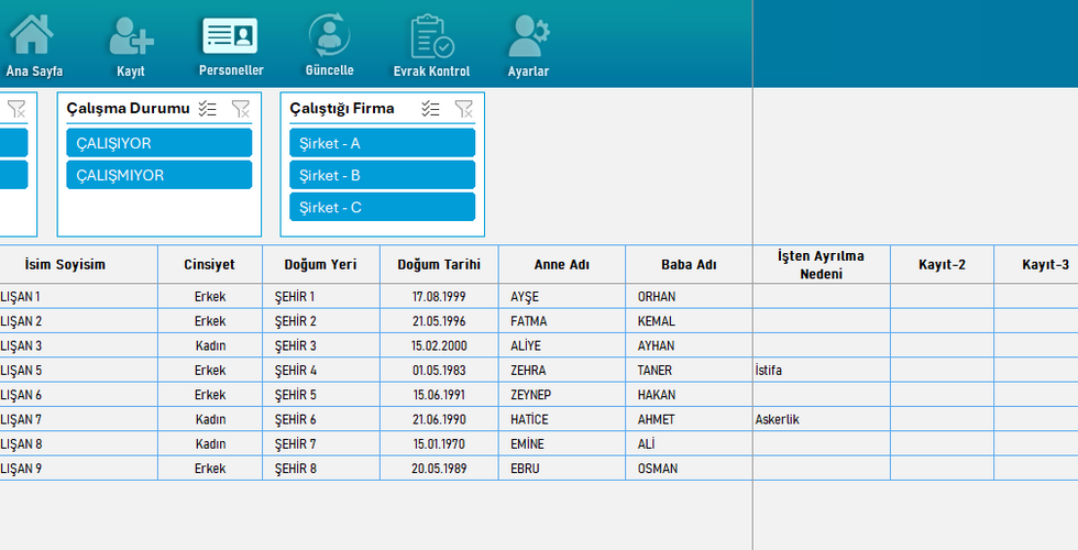 Excel Personel Kayıt Programı