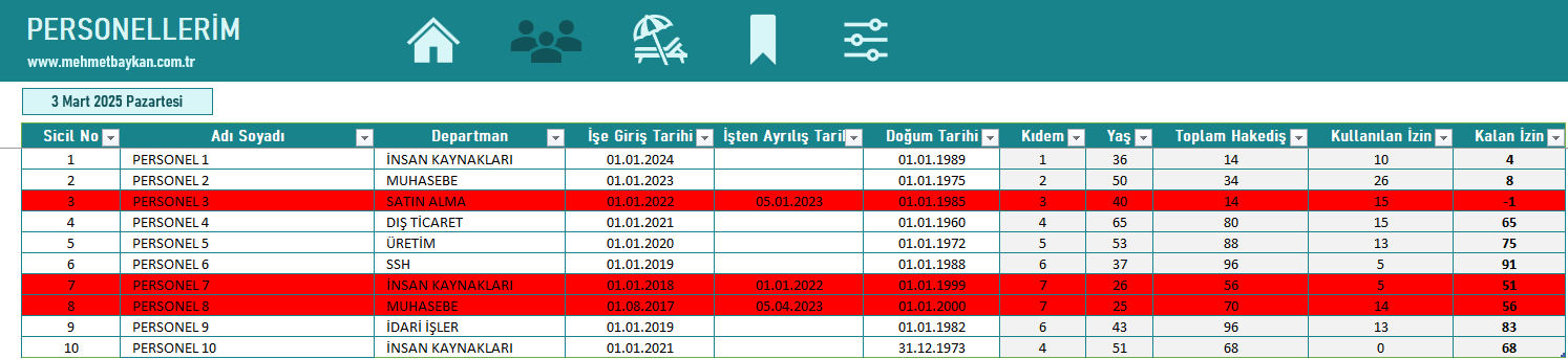 Ücretsiz Excel Yıllık İzin Takip Programı