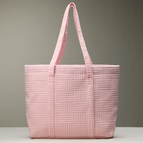 Large Quilted Tote Bag with Woven Texture Pink | Emilie Gene's